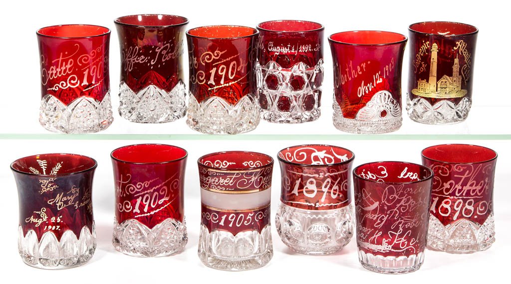 ASSORTED EAPG - RUBY-STAINED SOUVENIR TUMBLERS, LOT OF (1 of 1)