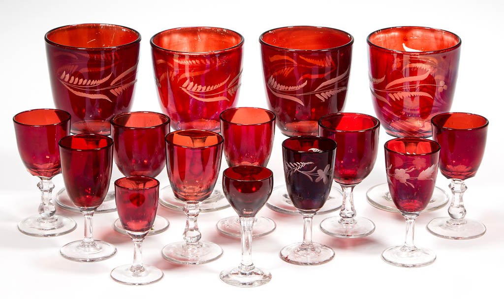 ASSORTED EAPG - RUBY-STAINED DRINKING ARTICLES, LOT OF (1 of 1)
