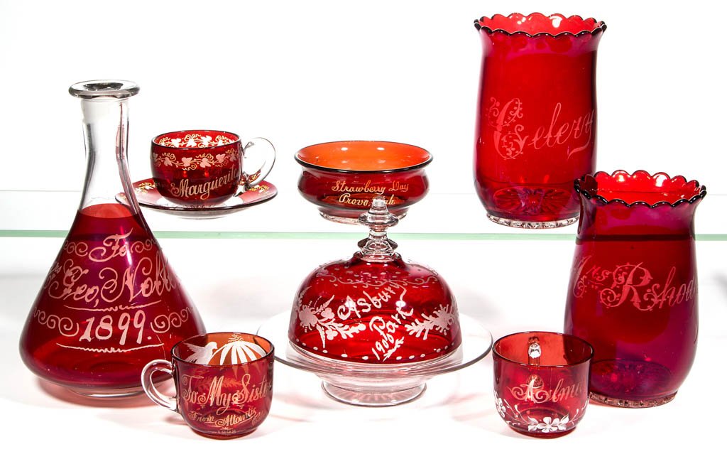 ASSORTED UNPATTERNED - RUBY-STAINED TABLE ARTICLES, LOT (1 of 1)