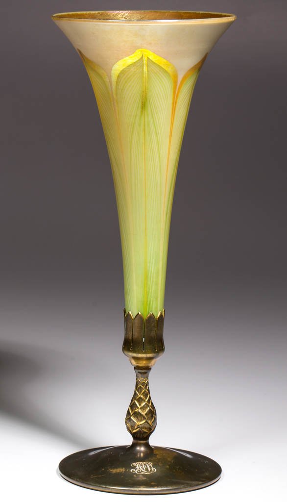 TIFFANY FAVRILE PULLED FEATHER TRUMPET VASE (1 of 2)