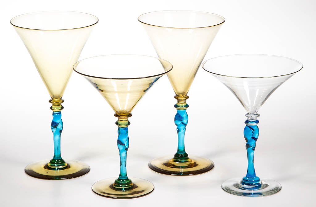 STEUBEN TWISTED STEM DRINKING ARTICLES, LOT OF FOUR (1 of 1)