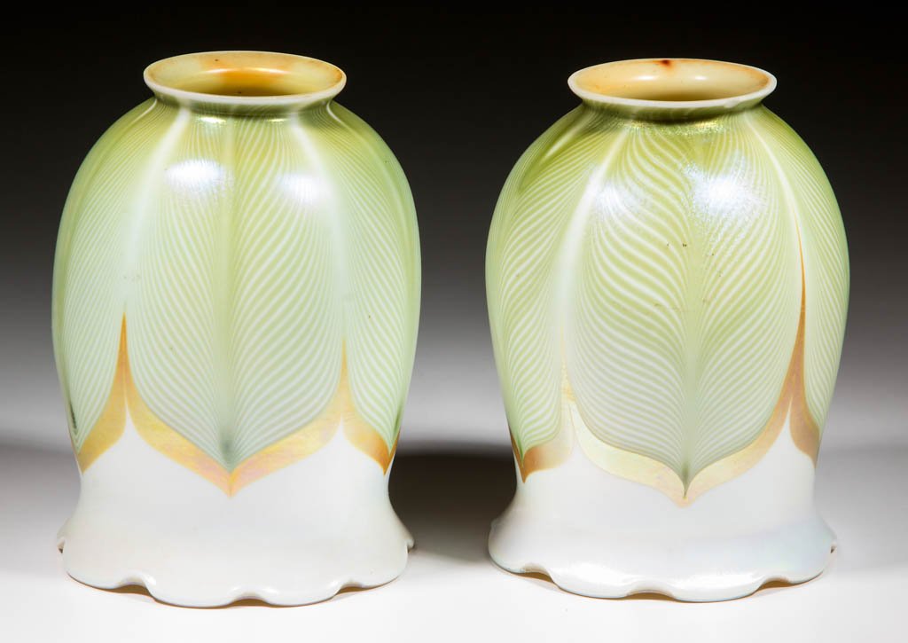 PULLED-FEATHER LAMP SHADES, LOT OF TWO (1 of 1)