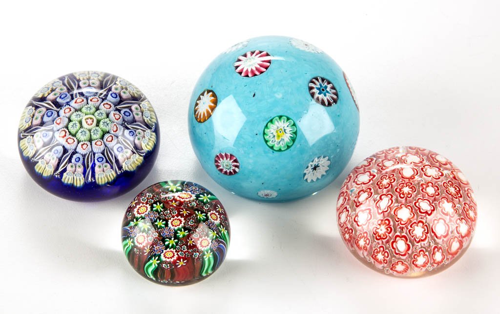 ASSORTED MILLEFIORI ART GLASS PAPERWEIGHTS, LOT OF FOUR (1 of 1)