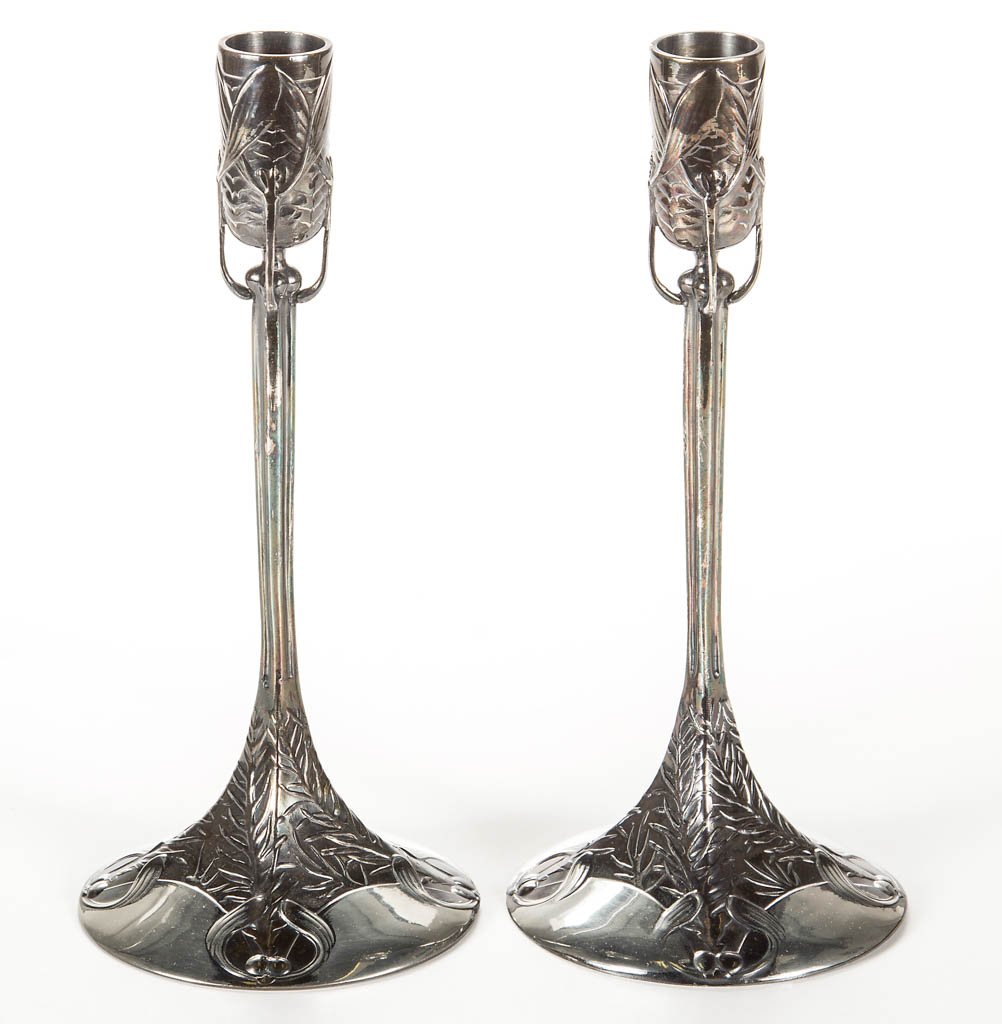 PAIR OF CHRISTOFLE ART NOUVEAU METAL CANDLESTICKS (1 of 3)