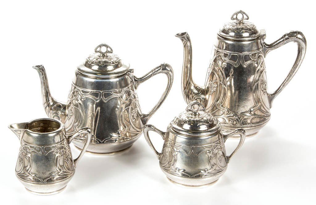 WMF ART NOUVEAU SILVER-PLATED FOUR-PIECE TEA AND COFFEE (1 of 1)