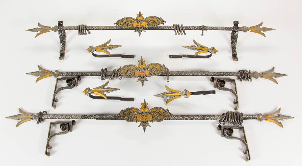 ARTS AND CRAFTS METAL CURTAIN RODS, THREE SETS (1 of 3)