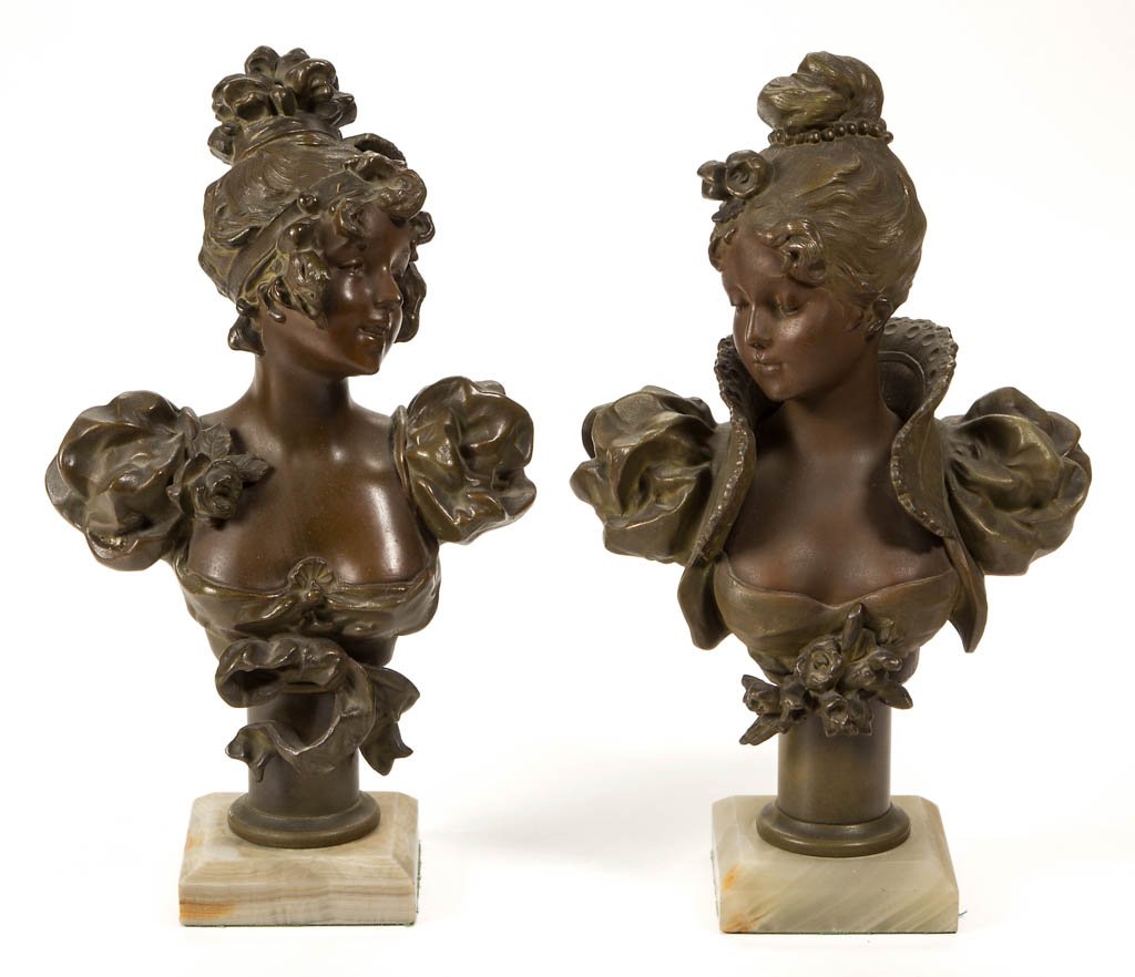 VICTORIAN PATINATED-METAL FEMALE BUSTS, LOT OF TWO (1 of 2)