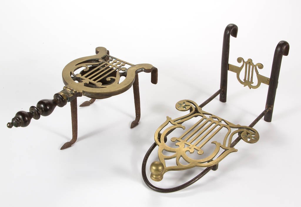 ENGLISH BRASS AND WROUGHT-IRON HEARTH TRIVETS, LOT OF (1 of 1)