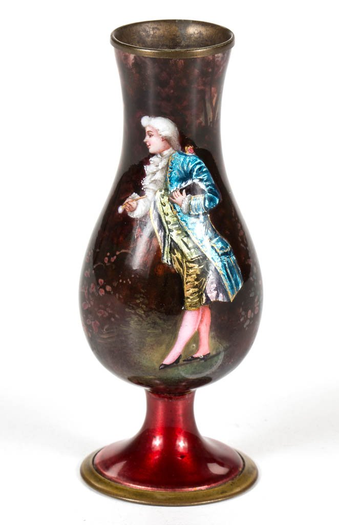 FRENCH LIMOGES ENAMEL CABINET VASE (1 of 2)