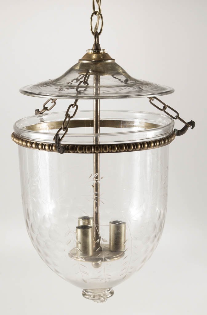 REPRODUCTION ENGRAVED GLASS HANGING LAMP (1 of 1)