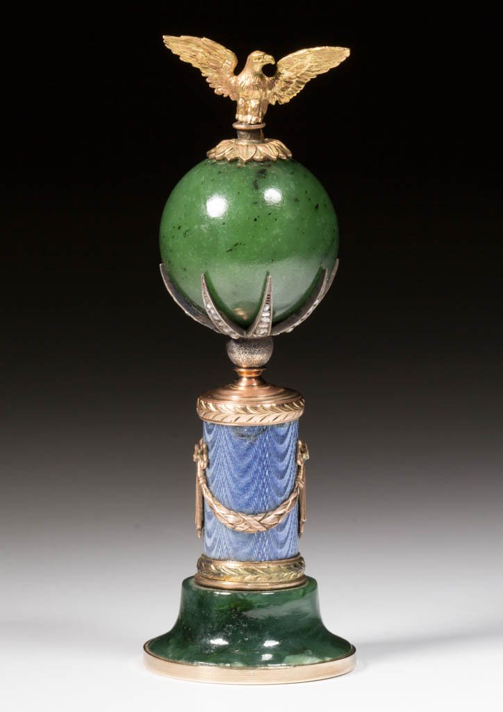 RUSSIAN GOLD, JADE, GUILLOCHE, AND JEWEL ENCRUSTED DESK (1 of 7)