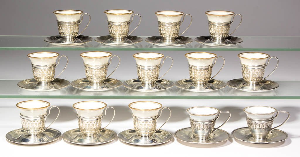 STERLING SILVER AND CHINA DEMITASSE CUP AND SAUCER (1 of 1)