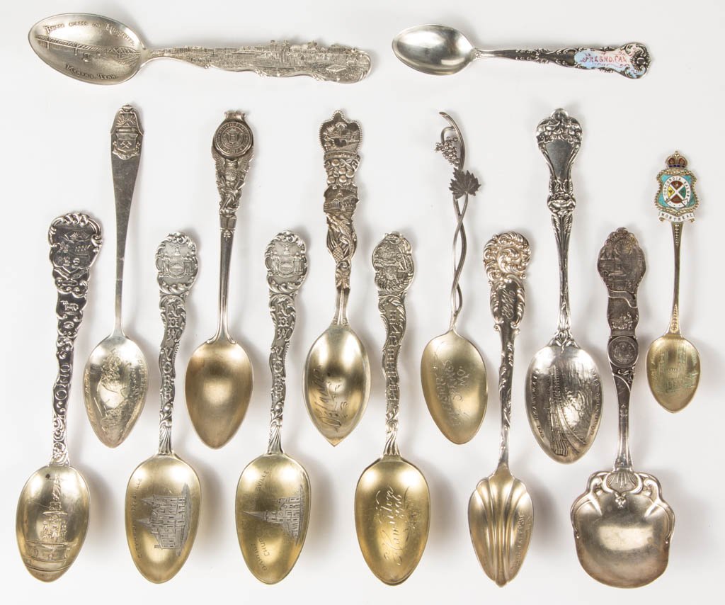 ASSORTED STERLING SILVER SOUVENIR SPOONS, LOT OF 14 (1 of 1)