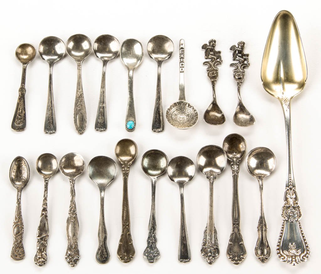 ASSORTED STERLING SILVER SALT SPOONS, LOT OF 18 (1 of 1)