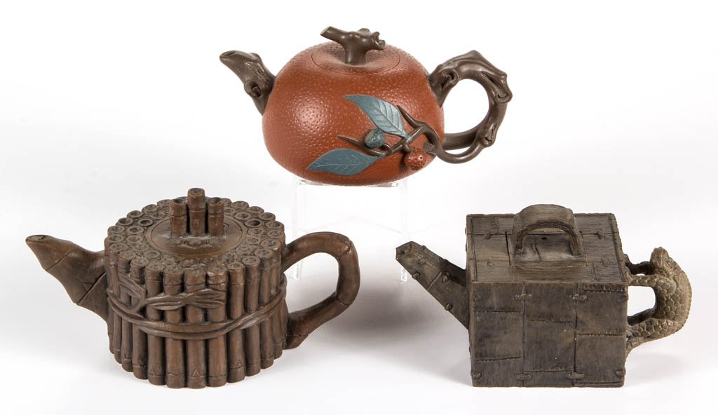 CHINESE YIXING CERAMIC TEAPOTS, LOT OF THREE (1 of 5)