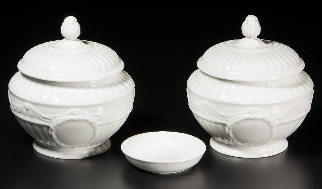 GERMAN WHITE KPM PORCELAIN COMPOTES AND DISH, LOT OF (1 of 2)