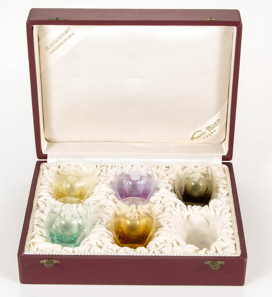 MOSER CUT GLASS WHISKEY GLASSES, LOT OF FIVE (1 of 2)