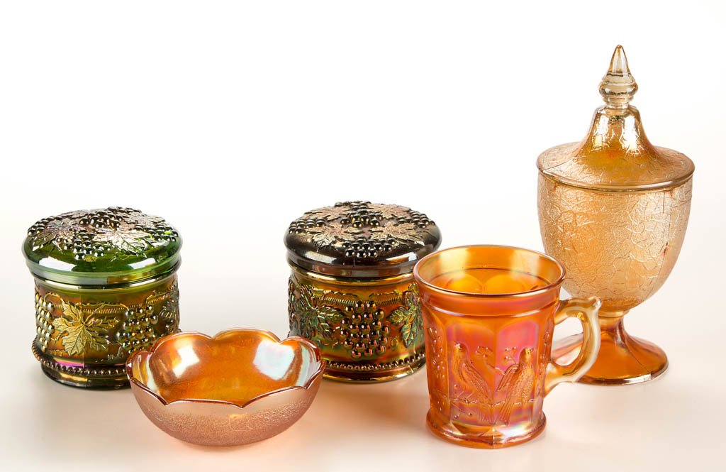 ASSORTED NORTHWOOD CARNIVAL GLASS ARTICLES, LOT OF FIVE (1 of 1)