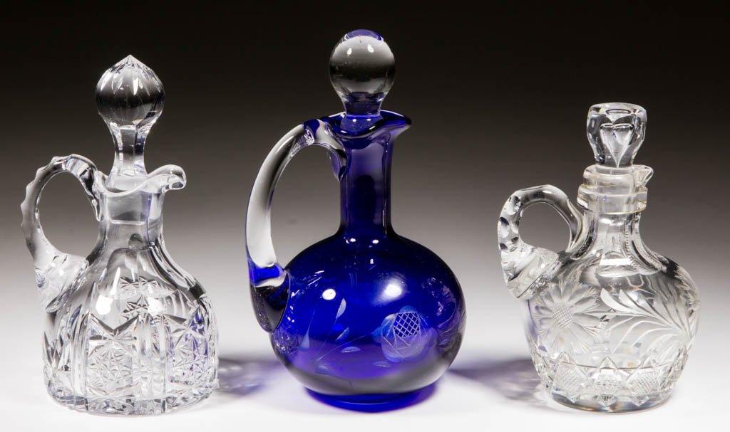 ASSORTED CUT GLASS CRUETS, LOT OF THREE (1 of 1)
