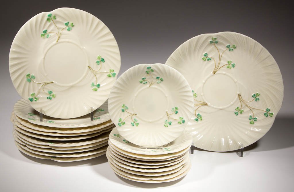 IRISH BELLEEK PORCELAIN PLATES, LOT OF 21 (1 of 1)