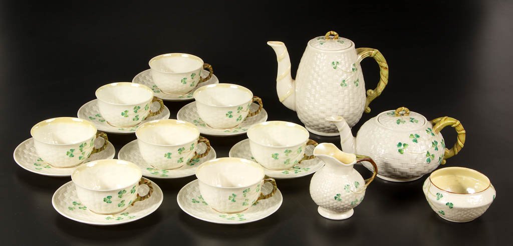 IRISH BELLEEK PORCELAIN TEA ARTICLES, LOT OF 20 (1 of 1)