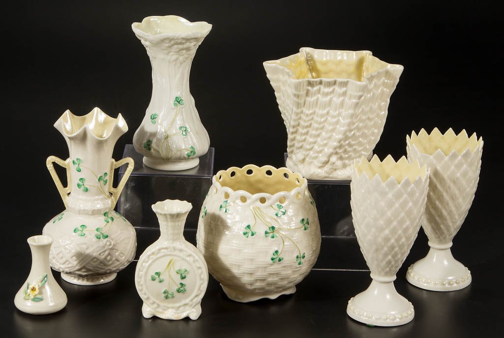 IRISH BELLEEK PORCELAIN VASES, LOT OF EIGHT (1 of 1)