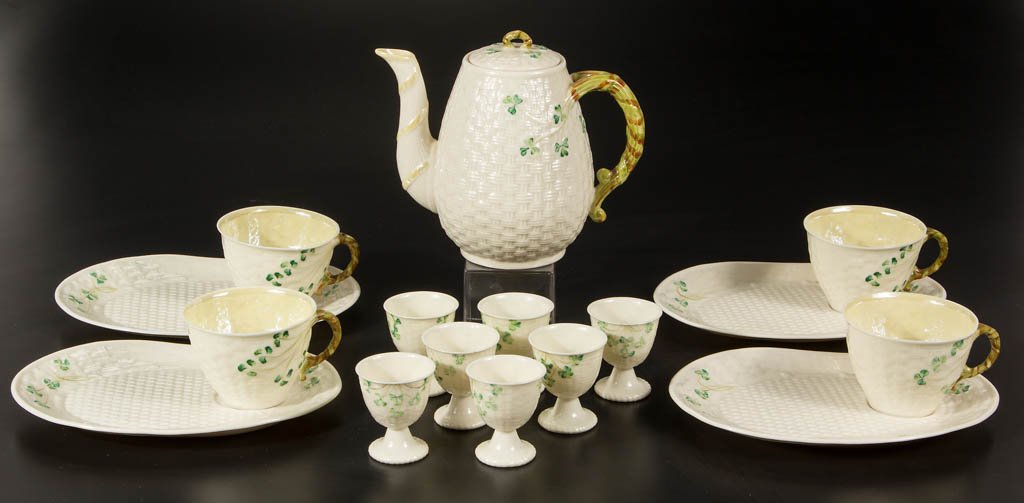 IRISH BELLEEK PORCELAIN SERVING ARTICLES, LOT OF 16 (1 of 1)