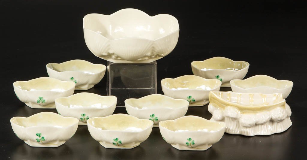 IRISH BELLEEK PORCELAIN SALT DISHES, LOT OF 12 (1 of 1)