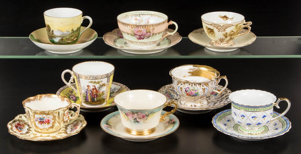 ASSORTED CERAMIC CUP AND SAUCER SETS, LOT OF EIGHT (1 of 1)