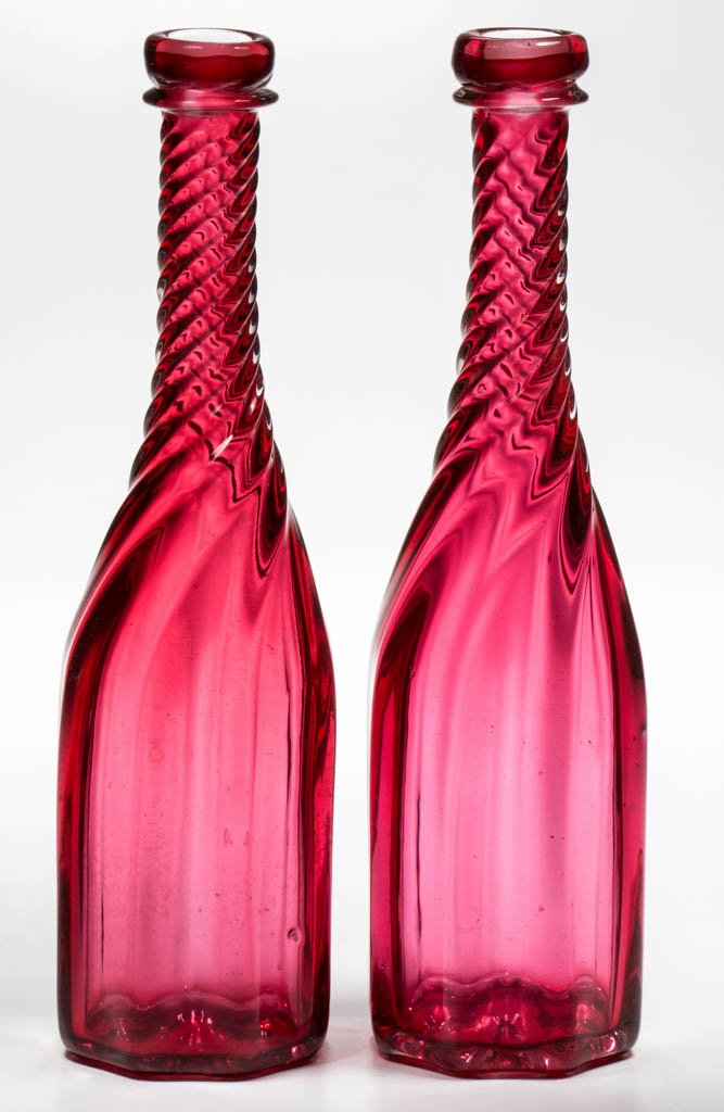 SWIRLED PILLAR-MOLDED PAIR OF PINT DECANTERS (1 of 1)