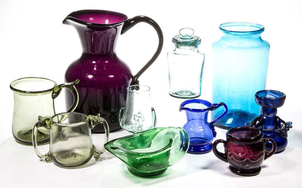 ASSORTED FREE-BLOWN ARTICLES, LOT OF TEN (1 of 1)