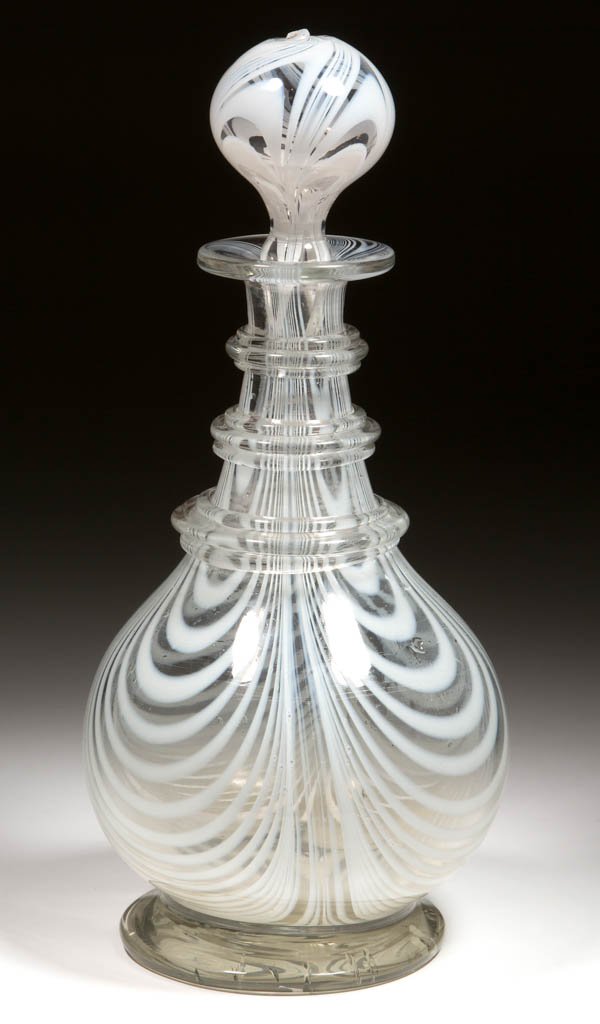 FREE-BLOWN MARBRIE-DECORATED QUART-PLUS DECANTER (1 of 1)