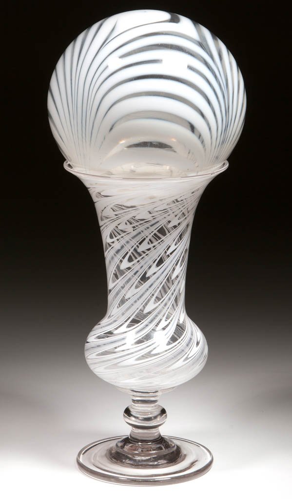 FREE-BLOWN MARBRIE-DECORATED VASE AND WITCH BALL (1 of 1)