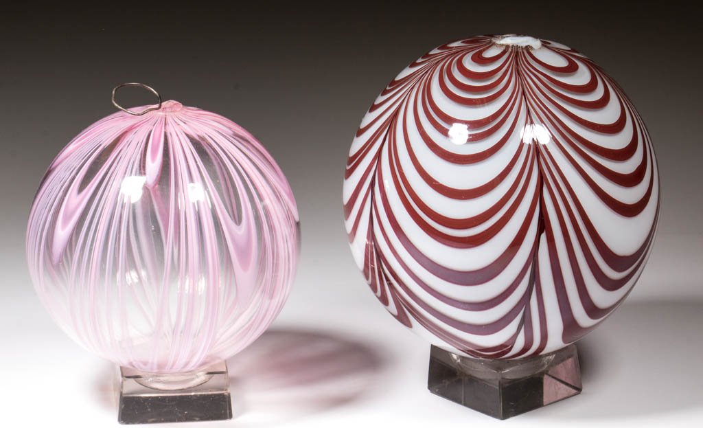 FREE-BLOWN MARBRIE-DECORATED WITCH BALLS, LOT OF TWO (1 of 1)