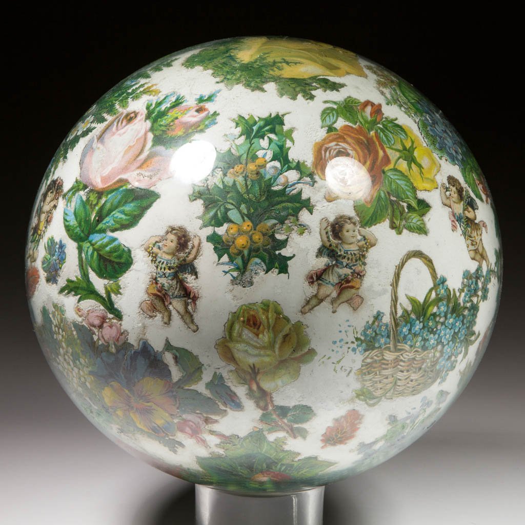 FREE-BLOWN GLASS POTICHOMANIA-DECORATED WITCH BALL (1 of 1)