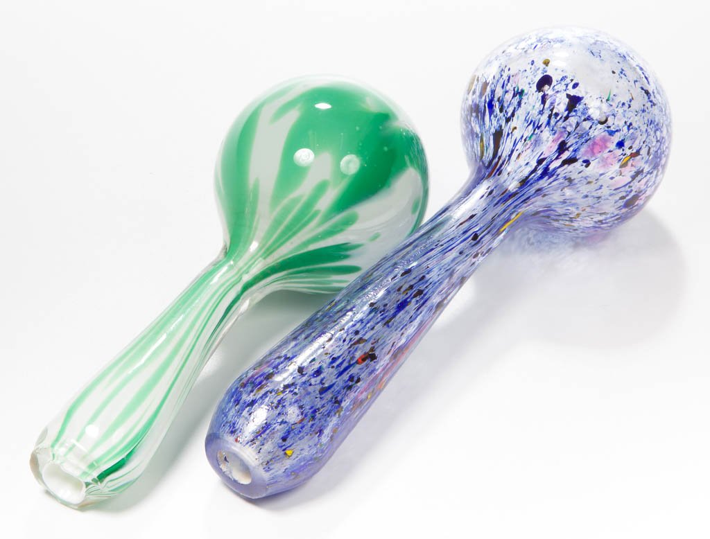 FREE-BLOWN DECORATED GLASS DARNING BALLS, LOT OF TWO (1 of 1)