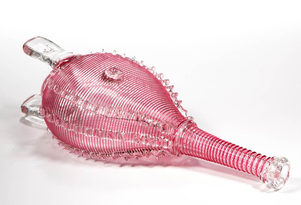 FREE-BLOWN THREAD-DECORATED BELLOWS BOTTLE WHIMSY (1 of 1)