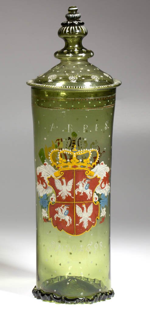 BOHEMIAN HISTORISMUS HERALDIC DOUBLE ARMORIAL TALL (1 of 2)