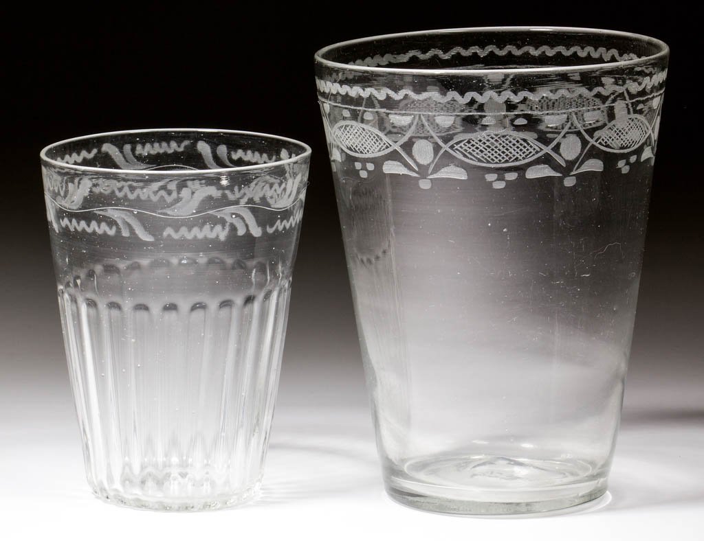 BLOWN AND ENGRAVED FLIP GLASSES, LOT OF TWO (1 of 1)