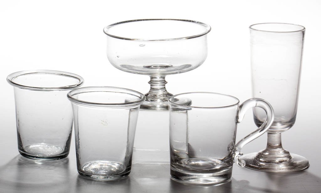 ASSORTED FREE-BLOWN DRINKING ARTICLES, LOT OF FOUR (1 of 1)