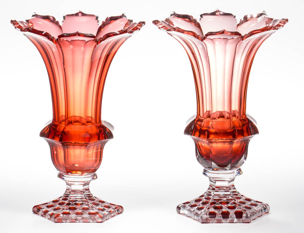 CONTINENTAL CASED AND CUT OVERLAY PAIR OF VASES (1 of 4)
