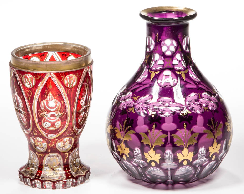 CUT OVERLAY ACORN, PUNTY, AND QUATREFOIL WATER BOTTLE (1 of 1)