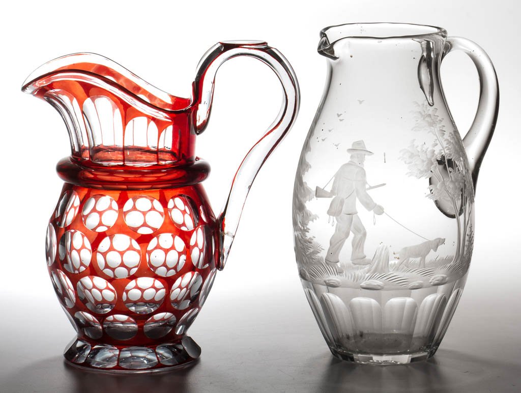 ASSORTED CUT / ENGRAVED PITCHERS, LOT OF TWO (1 of 1)