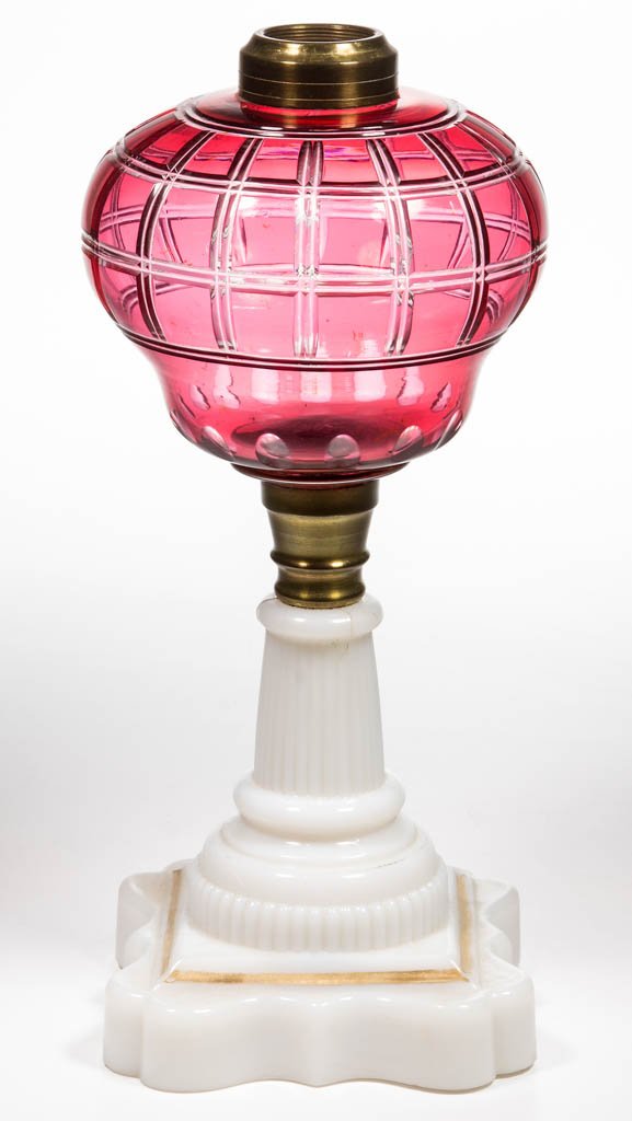 CUT OVERLAY GEOMETRICAL KEROSENE STAND LAMP (1 of 1)