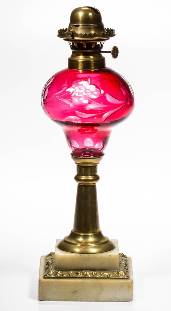 CUT OVERLAY FLORAL KEROSENE STAND LAMP (1 of 1)