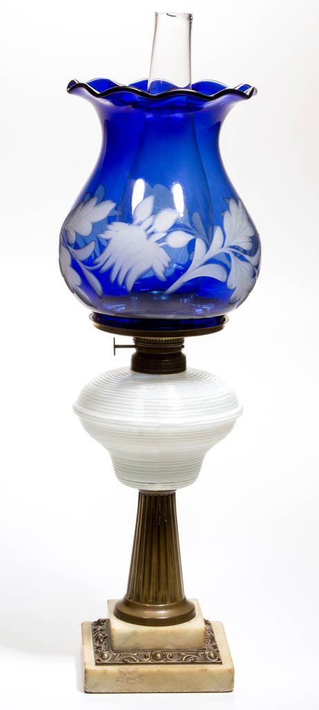 CASED REEDED FONT KEROSENE STAND LAMP (1 of 3)