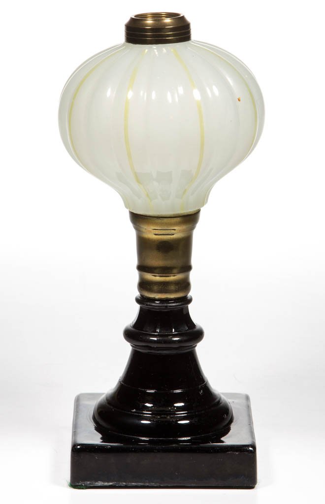 MELON RIB AND STAINED KEROSENE STAND LAMP (1 of 1)