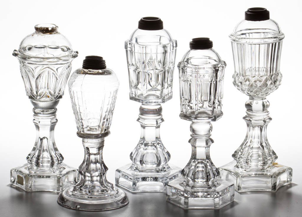 ASSORTED PRESSED FLUID / KEROSENE STAND LAMPS, LOT OF (1 of 1)