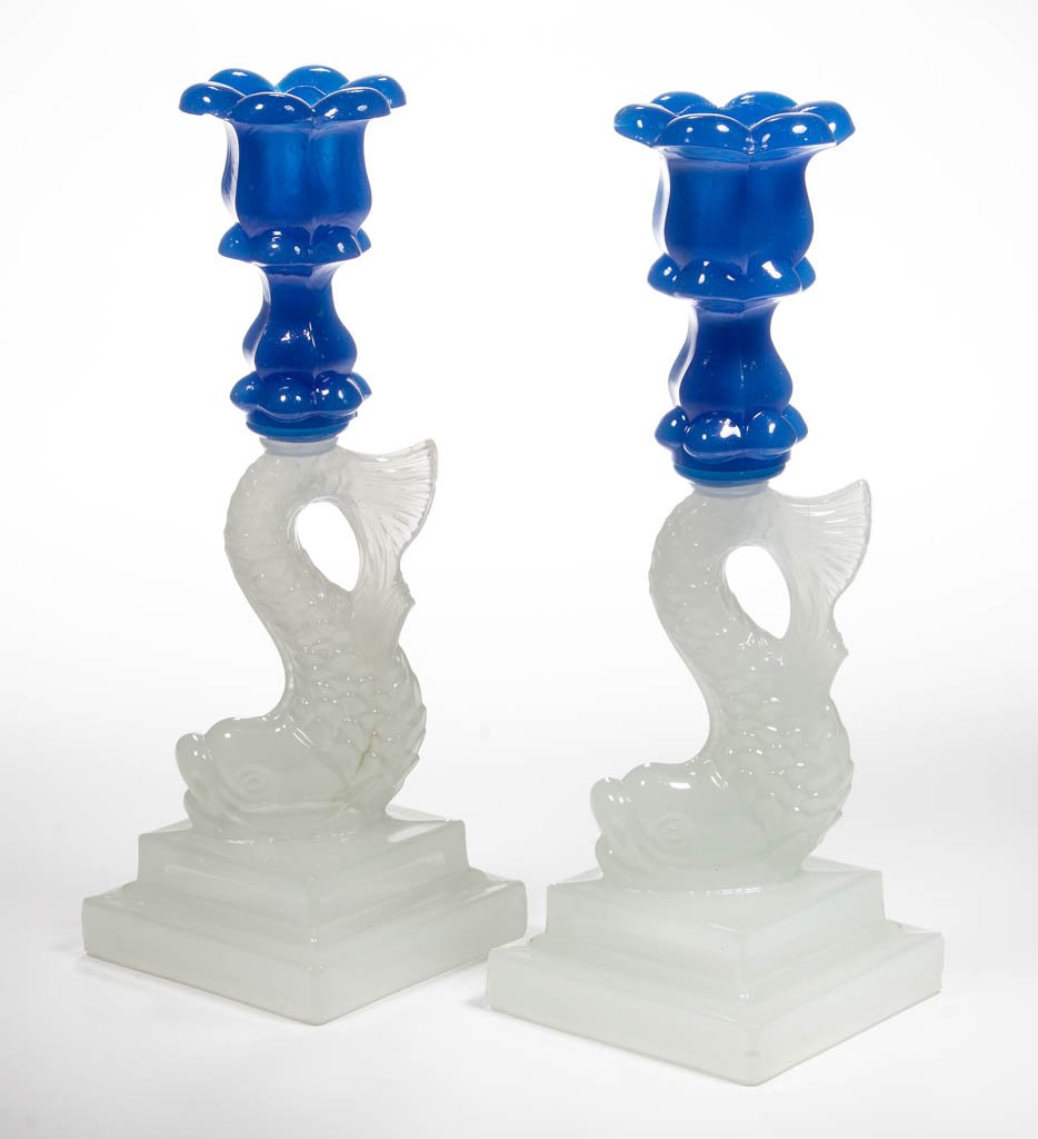 PRESSED DOLPHIN DOUBLE-STEP PAIR OF CANDLESTICKS (1 of 1)