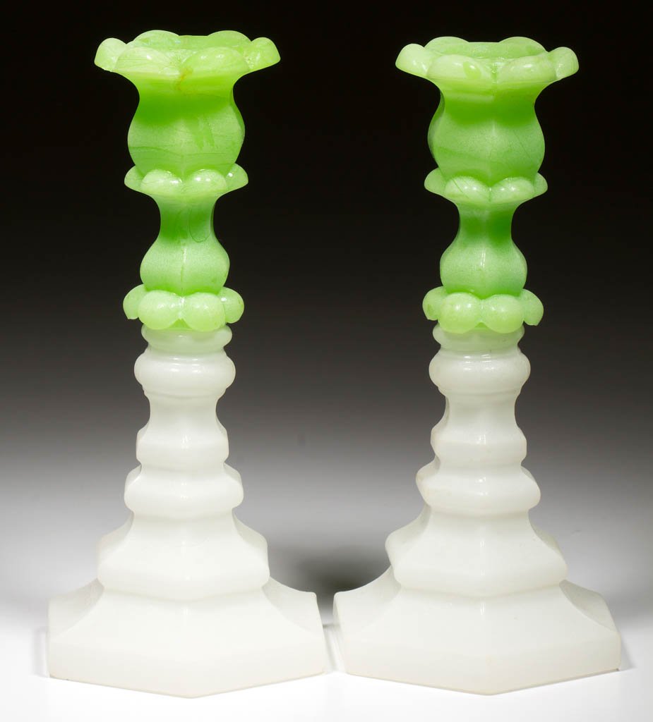 PRESSED PETAL AND HEXAGONAL PAIR OF CANDLESTICKS (1 of 1)